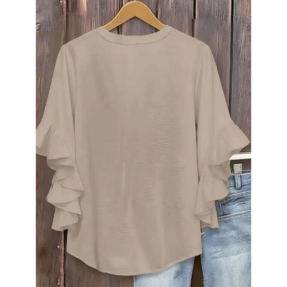 ✨Plus Size Ruffle Sleeve V-Neck Blouse – 💖 Feel Beautiful, Comfortable & Confident Every Day