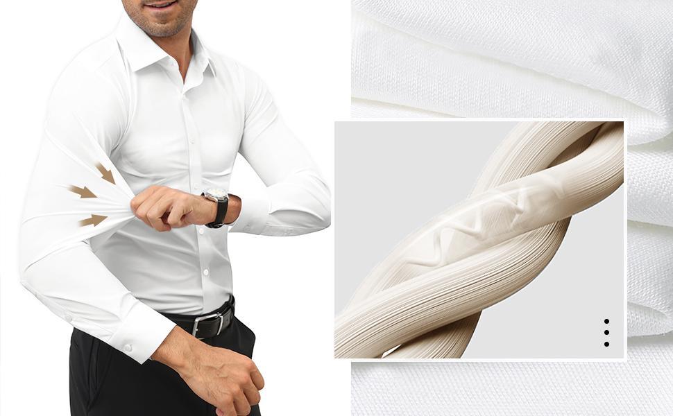 👔 Men's 16-Way Stretch Slim Fit Dress Shirt ✨ Wrinkle-Free Long Sleeve Button Down 💼 Business Casual Traveler Essential
