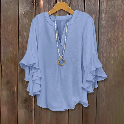 ✨Plus Size Ruffle Sleeve V-Neck Blouse – 💖 Feel Beautiful, Comfortable & Confident Every Day