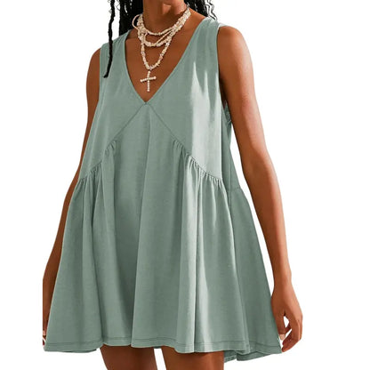Women's V-Neck Tank Sundress Summer Sleeveless💕 A-Line Mini Dress Casual Loose Dresses with Pockets💕💕
